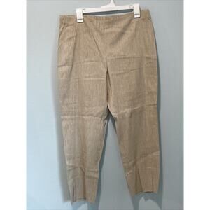 J Jill Pants Womens Medium Tan Linen Pull On Elastic Waist cropped